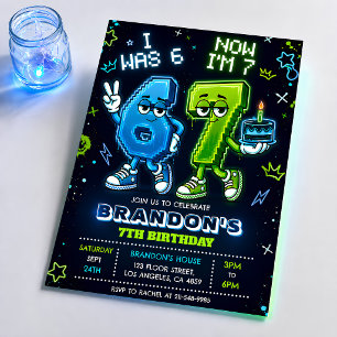 Invitación de cumpleaños número 7 Neon Glow Niño