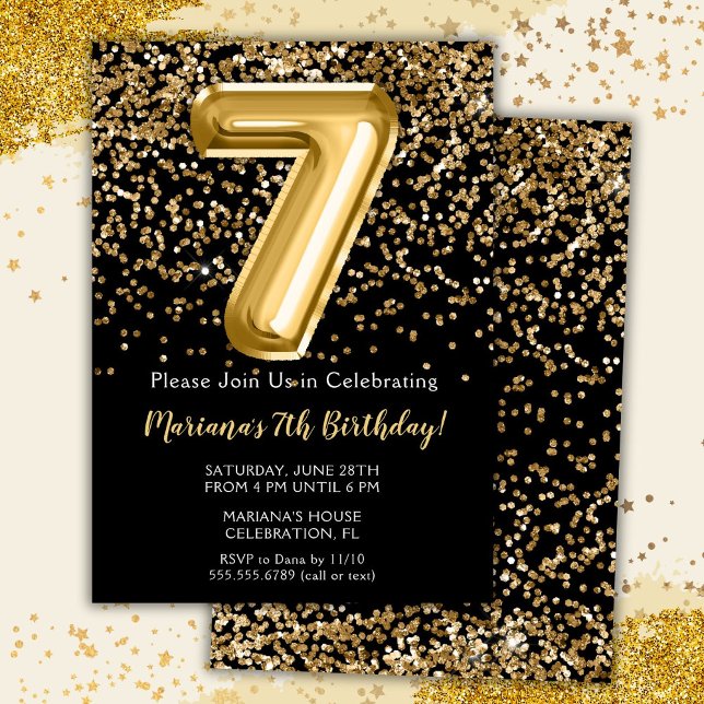 Invitación de cumpleaños número 7 para niña Black  (Subido por el creador)