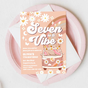 Invitación de cumpleaños número 7 Retro Groovy