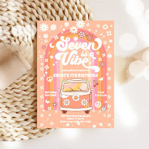 Invitación de cumpleaños número 7 Retro Groovy