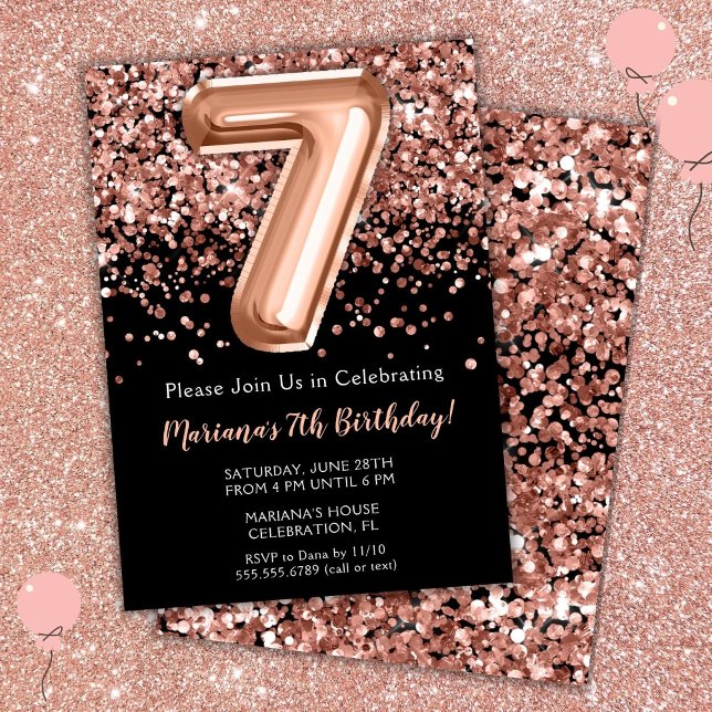 Invitación de cumpleaños número 7 Rosa Negra Brill (Subido por el creador)