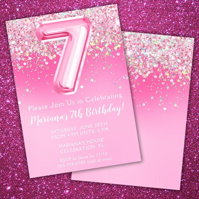 Invitación de cumpleaños número 7 rosa para niña c (Subido por el creador)
