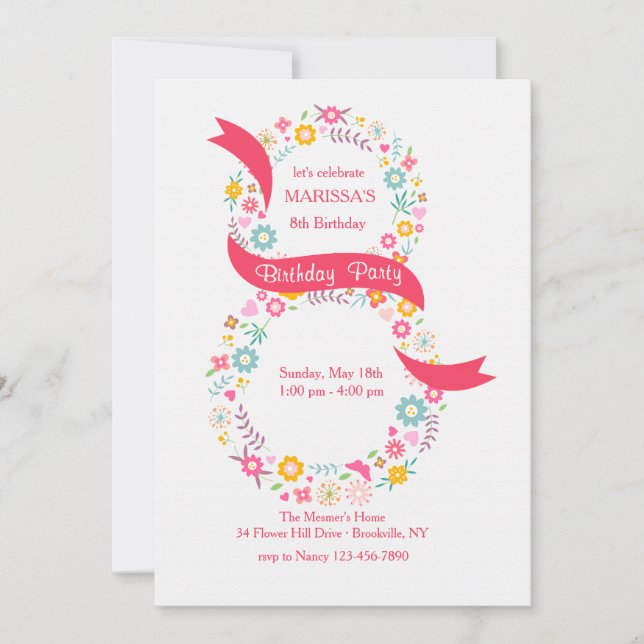 Invitación de cumpleaños número 8 (Anverso)