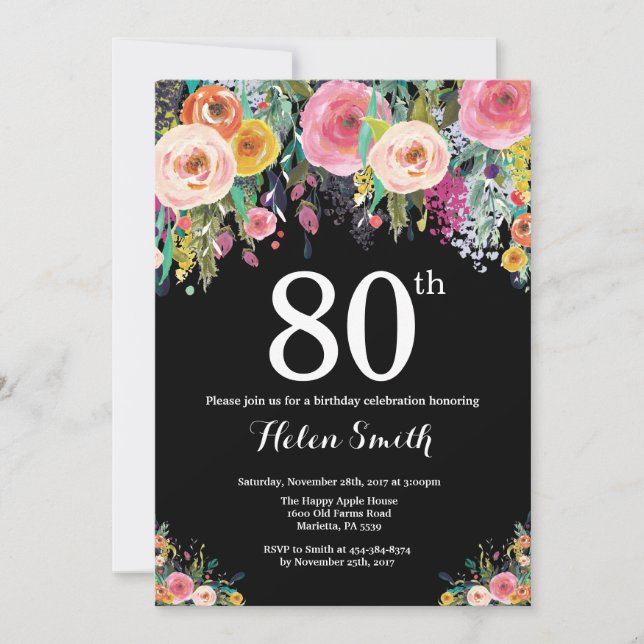 Invitación de cumpleaños número 80 (Anverso)