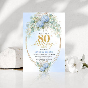 Invitación de cumpleaños número 80 Chic Dusty Blue