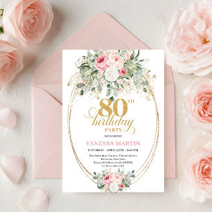 Invitación de cumpleaños número 80 Clásicas Rosas 