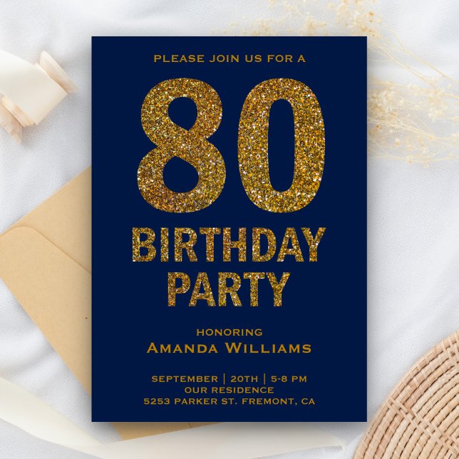 Invitación de cumpleaños número 80 con brillo de o (Subido por el creador)