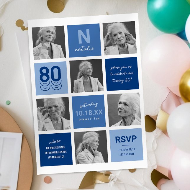 Invitación de cumpleaños número 80 con collage de  (Subido por el creador)