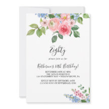 Invitación de cumpleaños número 80 con diseño flor