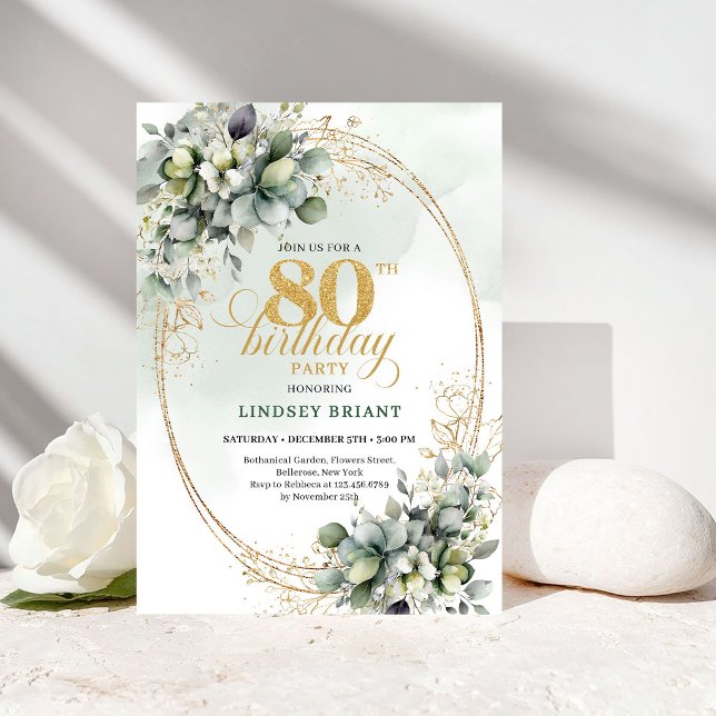 Invitación de cumpleaños número 80 con estilo flor (Rustic Bohemian Floral 80th Birthday Invitation)