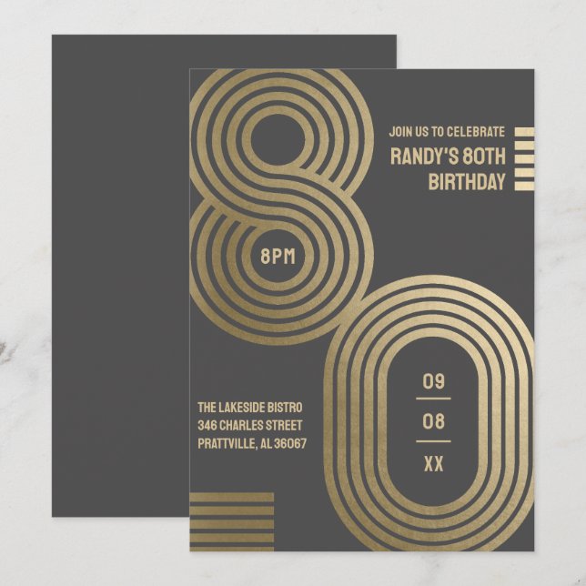 Invitación de cumpleaños número 80 con estilo geom (Anverso / Reverso)