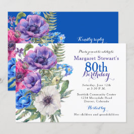 Invitación de cumpleaños número 80 con flor de Ane