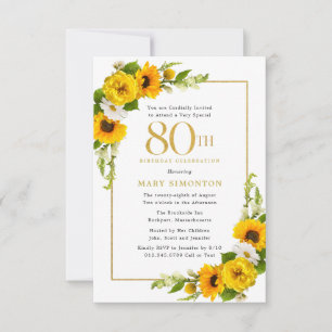 Invitación de cumpleaños número 80 con Girasoles R