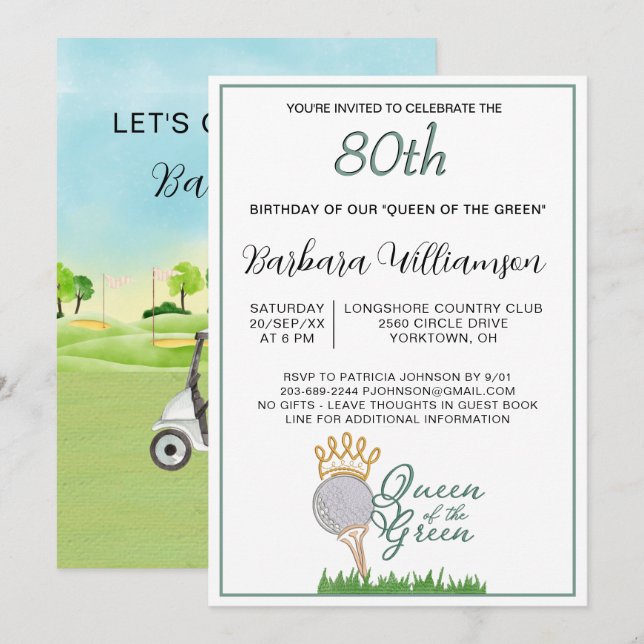 Invitación de cumpleaños número 80 con tema de gol (Anverso / Reverso)