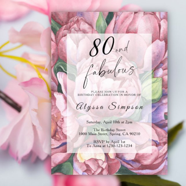 Invitación de cumpleaños número 80 con tema floral (Subido por el creador)