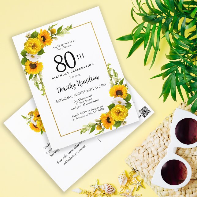 Invitación de cumpleaños número 80 de girasol marg (Subido por el creador)