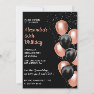 Invitación de cumpleaños número 80 de oro rosa Glo