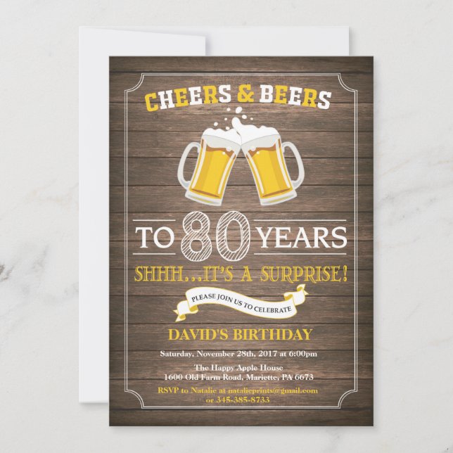 Invitación de cumpleaños número 80 de Rustic Beer  (Anverso)