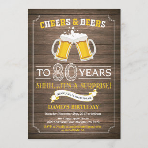 Invitación de cumpleaños número 80 de Rustic Beer 