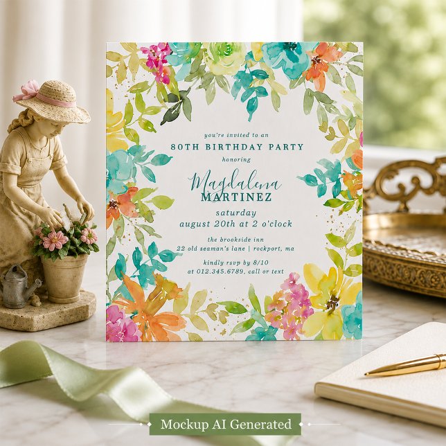 Invitación de cumpleaños número 80 de verano flora (Subido por el creador)