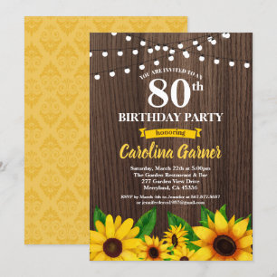 Invitación de cumpleaños número 80 del girasol. Cu