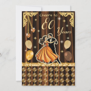 Invitación de cumpleaños número 80 dorado con pare