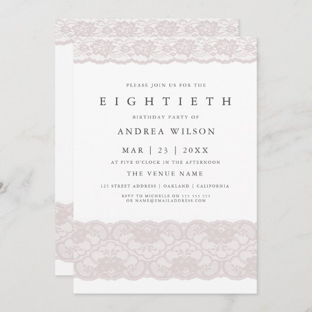 Invitación de cumpleaños número 80 elegante con en (Anverso / Reverso)