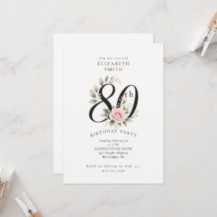 Invitación de cumpleaños número 80 elegante con ro