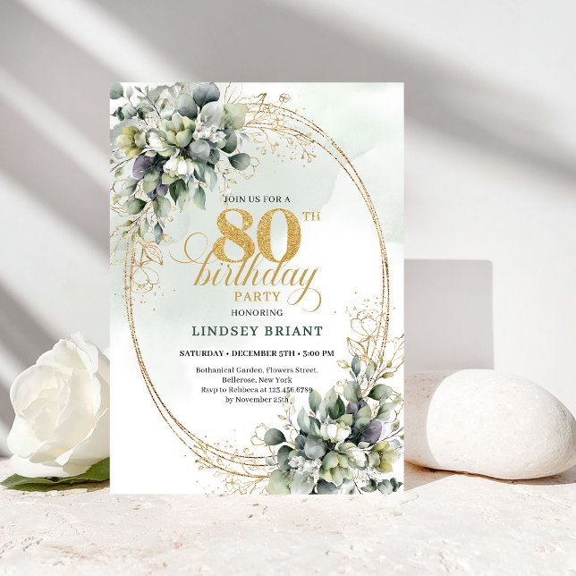 Invitación de cumpleaños número 80 Elegantes Rosas (Elegant Boho White Roses 80th Birthday Invitation)