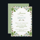 Invitación de cumpleaños número 80, Floral vintage<br><div class="desc">Esta invitación para la fiesta de cumpleaños número 80 cuenta con un borde de flores verdes, rosas y azules de estilo vintage. La palabra "ochenta" está escrita en una fuente elegante. El color de fondo en la parte frontal y posterior se puede personalizar a su gusto. El texto también se...</div>