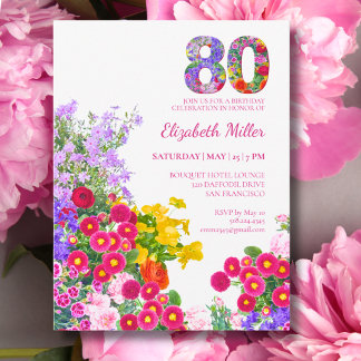 Invitación de cumpleaños número 80 Jardín Floral O