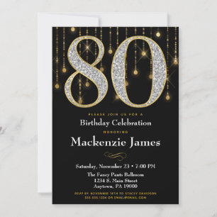 Invitación de cumpleaños número 80 negro dorado di