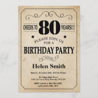 Invitación de cumpleaños número 80 Retro de cosech