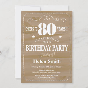 Invitación de cumpleaños número 80 rústica