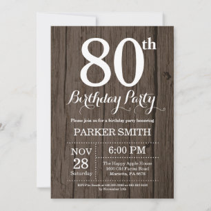 Invitación de cumpleaños número 80 rústica