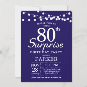Invitación de cumpleaños número 80 sorpresa azul m