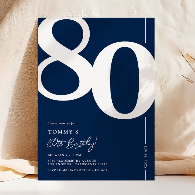 Invitación de cumpleaños número 80 Timeless Navy (Subido por el creador)