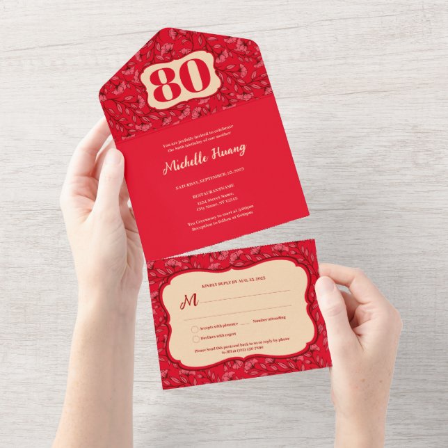Invitación de cumpleaños número 80 Todo en Uno Chi (desgarro)