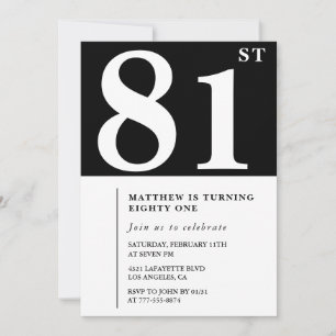 Invitación de cumpleaños número 81 elegante en bla