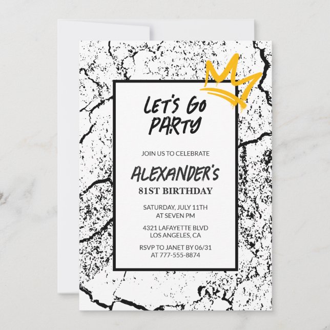 Invitación de cumpleaños número 81 negra Hombres H (Anverso)