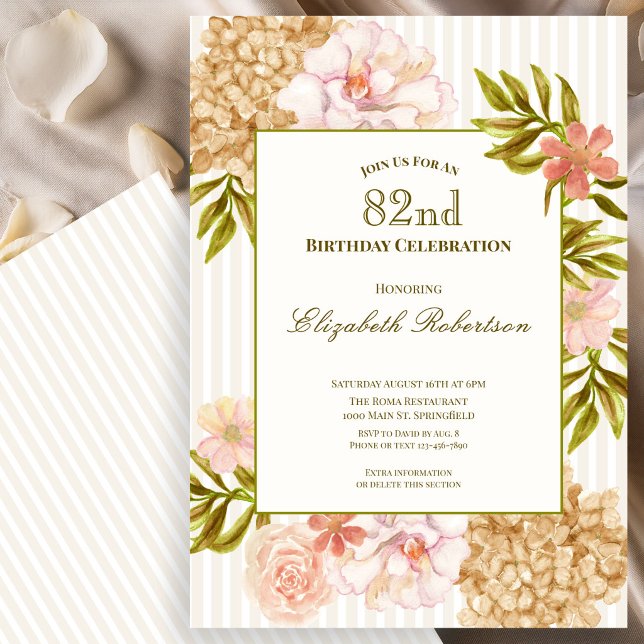 Invitación de cumpleaños número 82 con flores eleg (Subido por el creador)