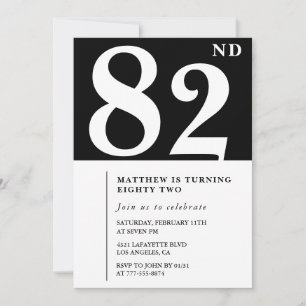 Invitación de cumpleaños número 82 elegante en bla
