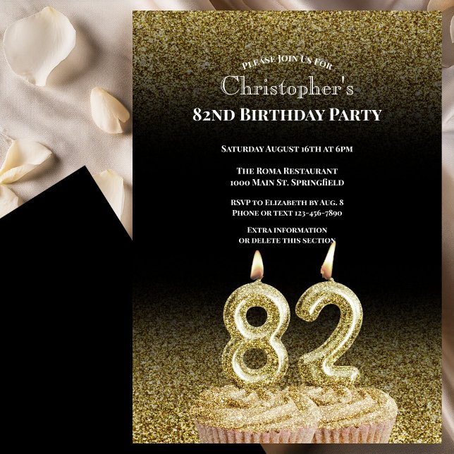 Invitación de cumpleaños número 82 para él en negr (Subido por el creador)
