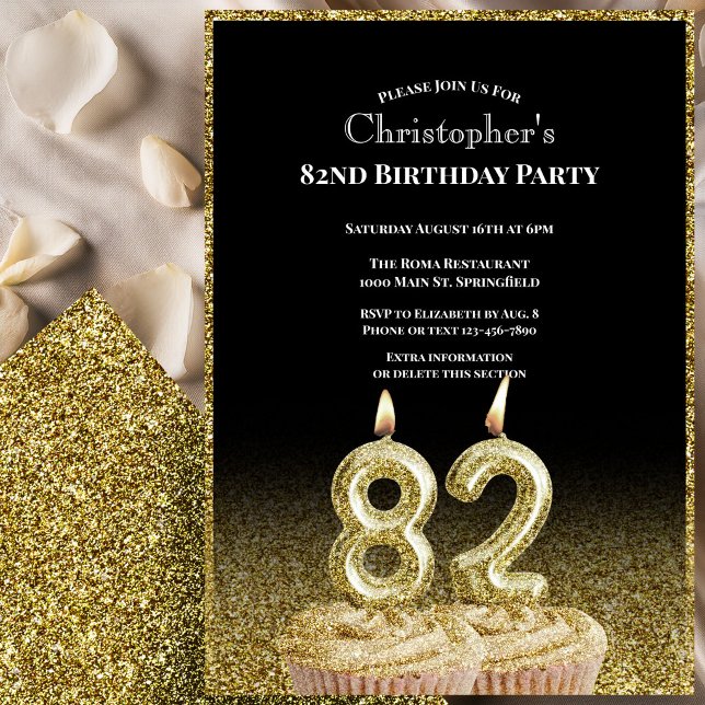 Invitación de cumpleaños número 82 para él en negr (Subido por el creador)