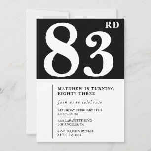 Invitación de cumpleaños número 83 elegante en bla