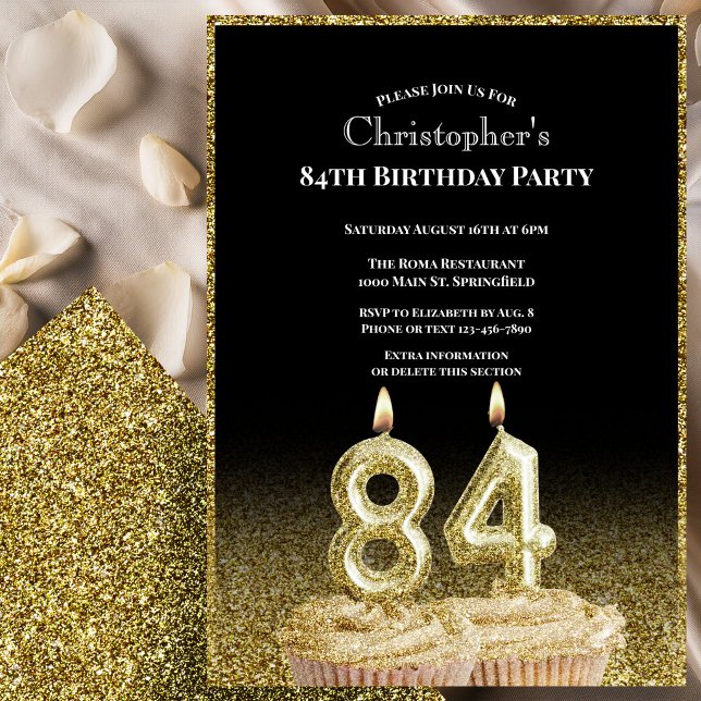 Invitación de cumpleaños número 84 para él en negr (Subido por el creador)