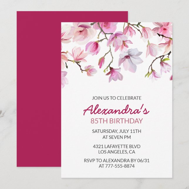 invitación de cumpleaños número 85 Acuarela Floral (Anverso / Reverso)