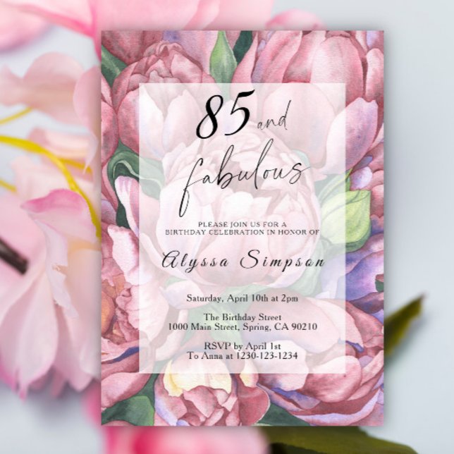 Invitación de cumpleaños número 85 con tema floral (Subido por el creador)