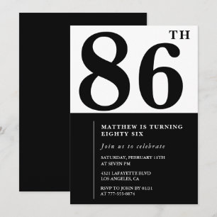Invitación de cumpleaños número 86 Chic en blanco