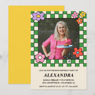 Invitación de cumpleaños número 86 con foto Floral